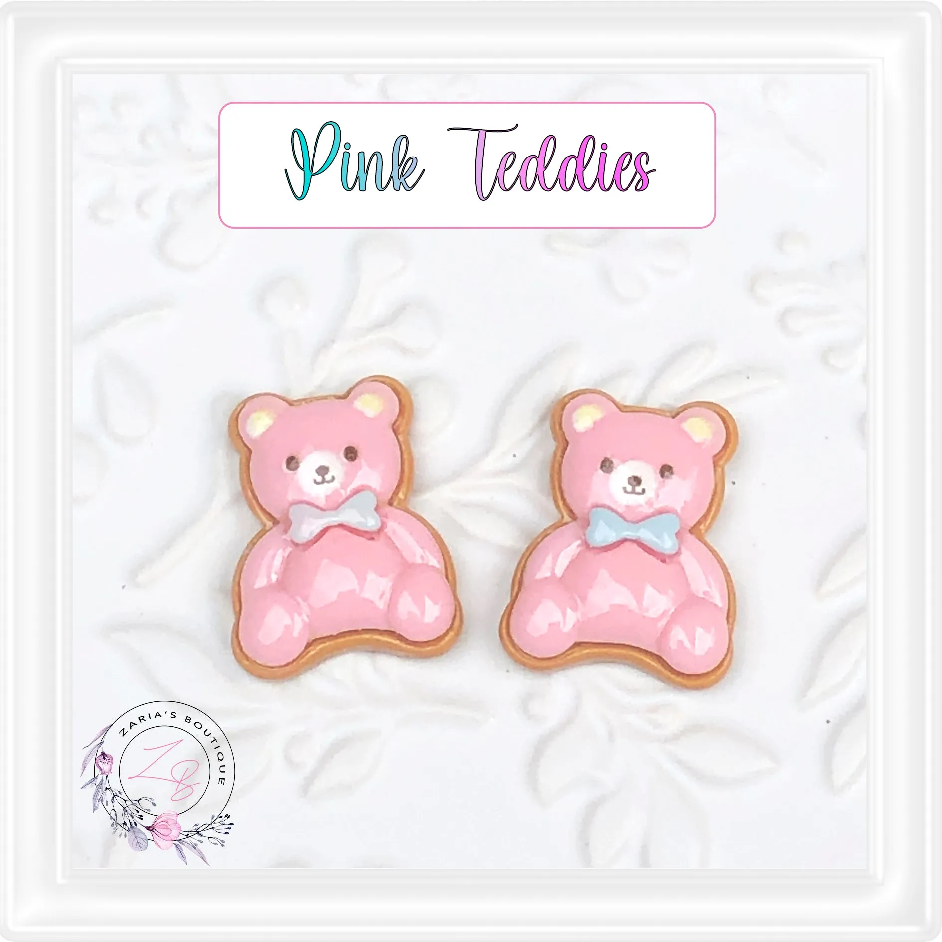 ⋅ P I N K  T E D D I E S ⋅  Flatback Resin Embellishment ⋅ 2 Pieces ⋅