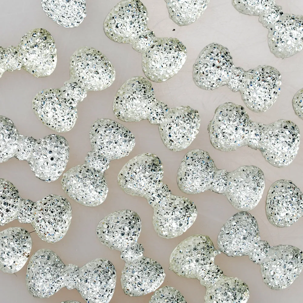 100 White Bow Tie Druzy Cabochons Kawaii Cabochons Resin Flat Back Faceted DIY Jewelry Findings 24mm