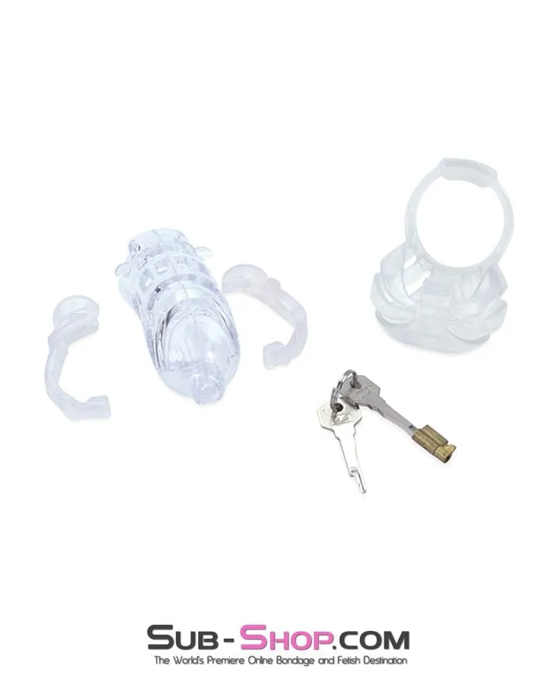 1414AR-SIS      Sissy Vortex Clear Full Cock and Ball Enclosure High Security Pin Tumbler Locking Cock Cage Chastity
