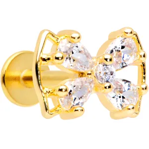 16 Gauge 5/16 Clear CZ Gem Gold Tone Beauty Bow Labret Monroe Tragus