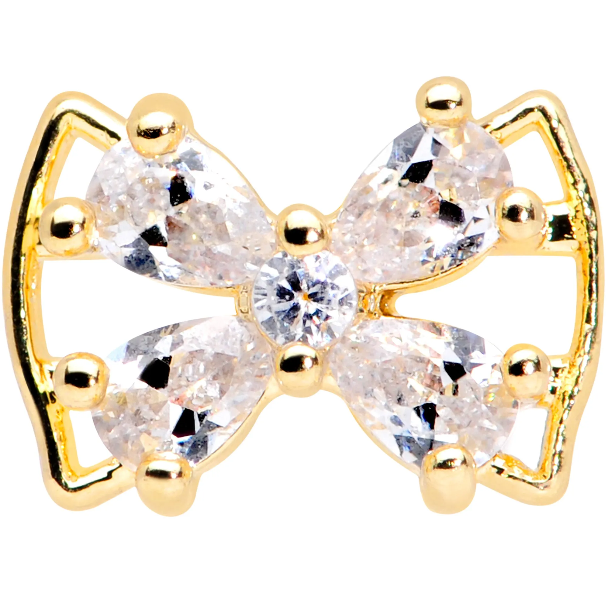 16 Gauge 5/16 Clear CZ Gem Gold Tone Beauty Bow Labret Monroe Tragus