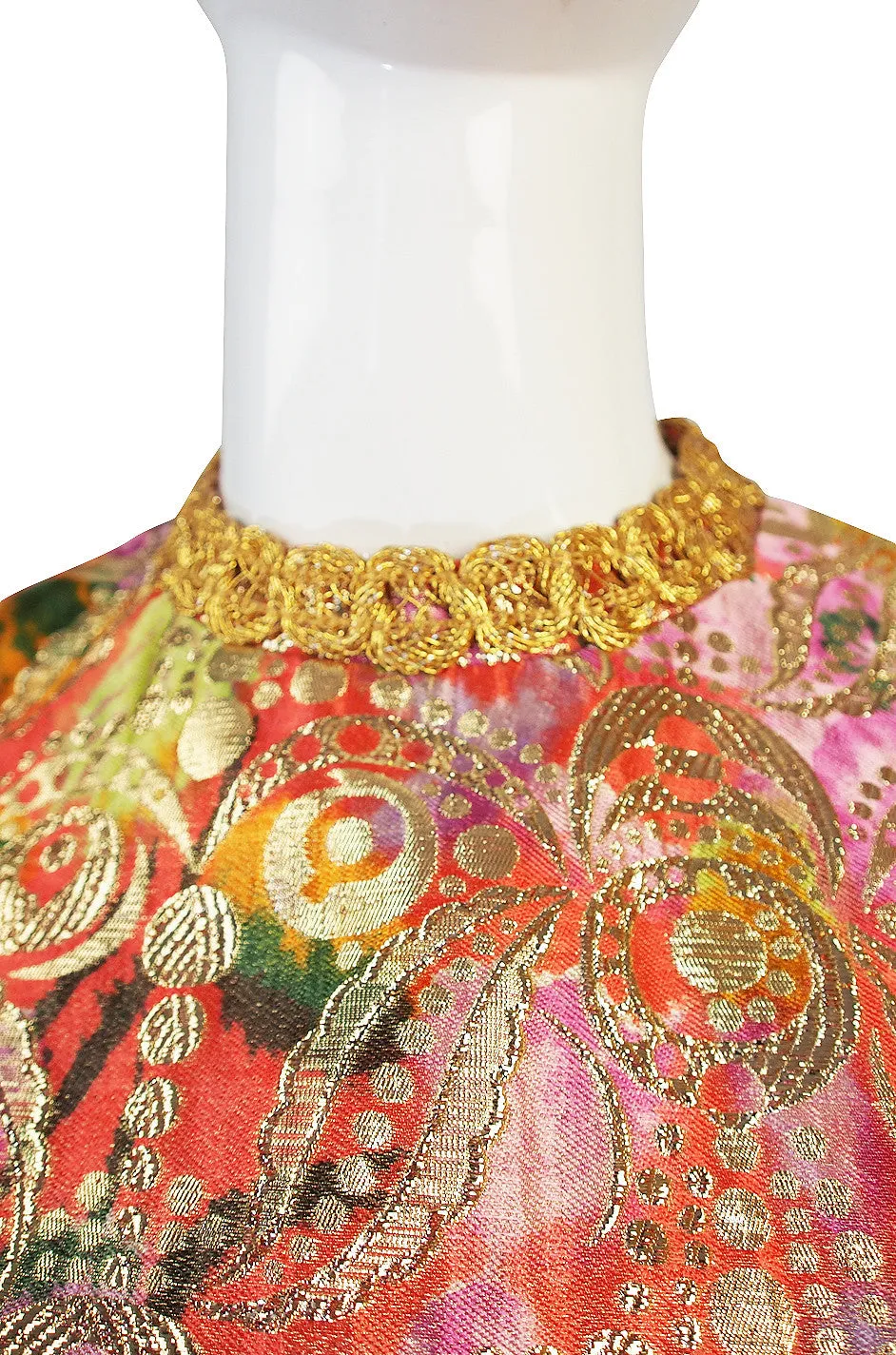 1960s Metallic Coral and Gold Maxi Dress