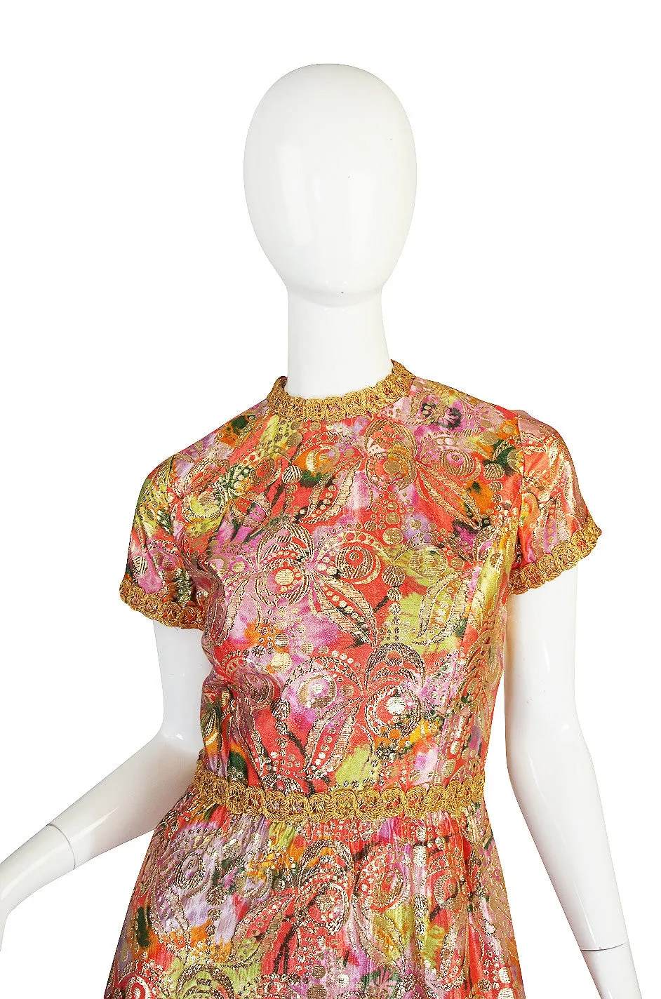 1960s Metallic Coral and Gold Maxi Dress