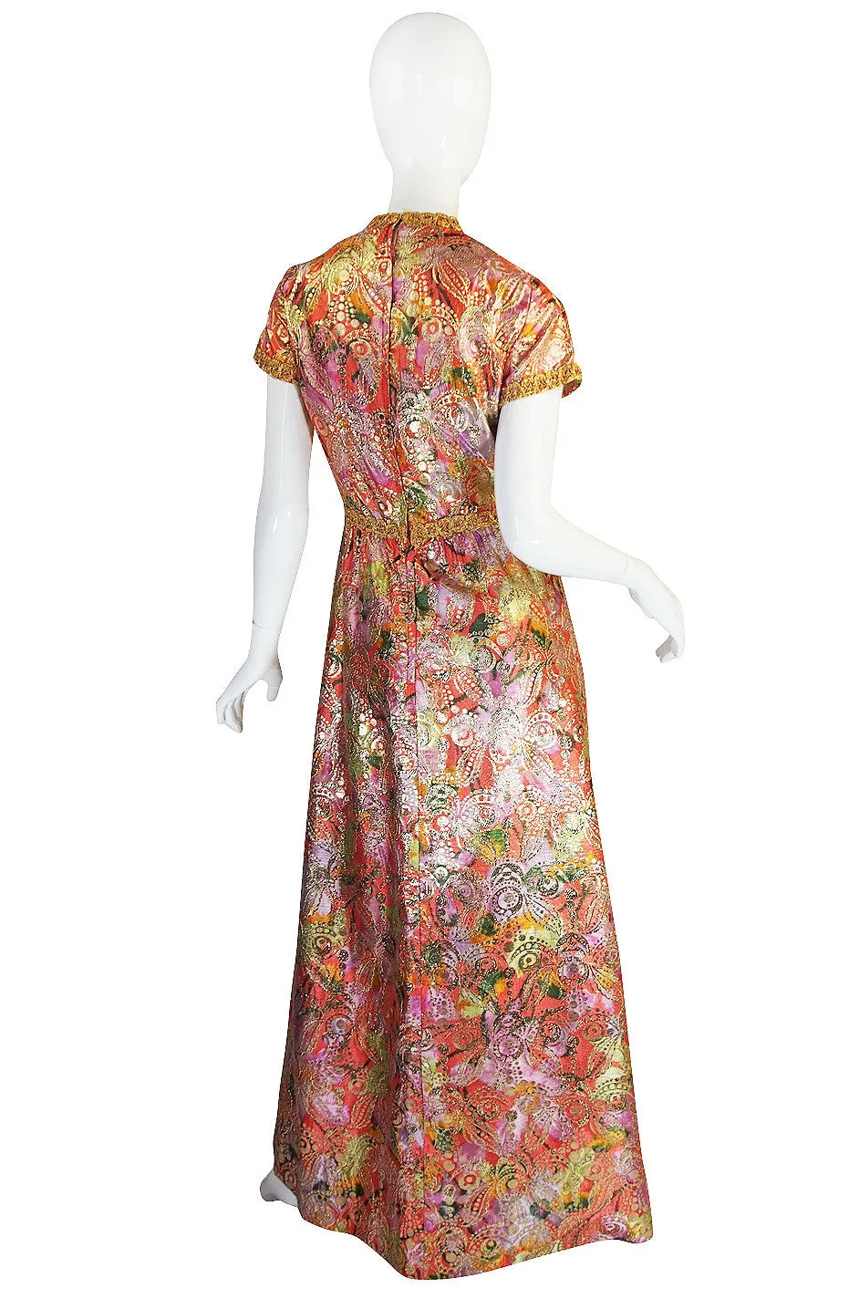 1960s Metallic Coral and Gold Maxi Dress