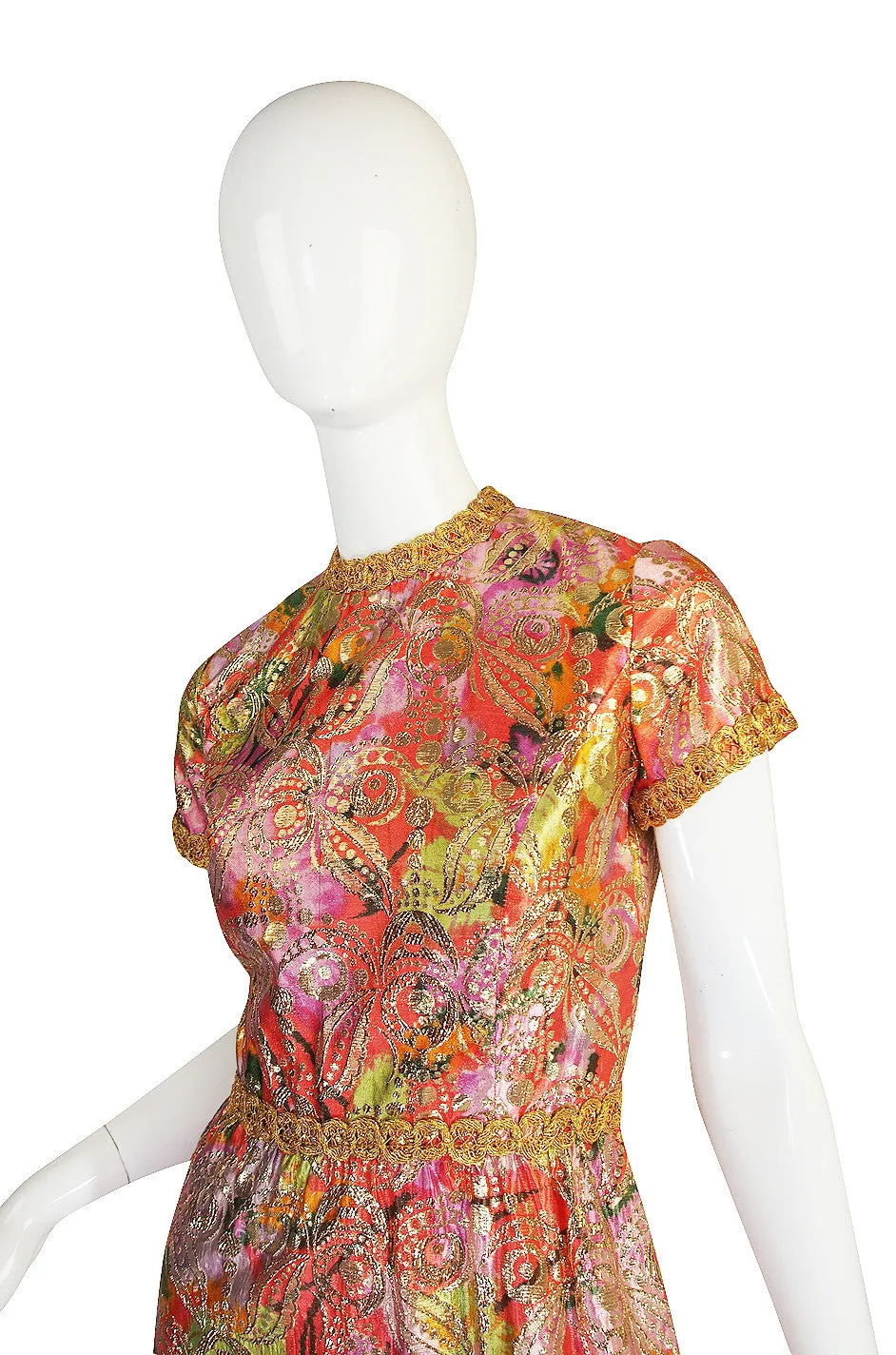 1960s Metallic Coral and Gold Maxi Dress