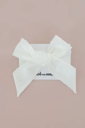 3 N 1 Bow Headband, Waist Sash & Neck Scarf - White Camellia