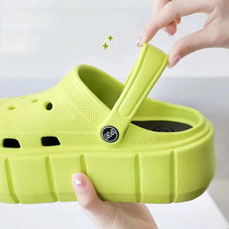 7cm Increase Thick Bottom Slippers For Women Summer Garden Mules Clogs White Chunky Platform Shoes With Holes Girls Beach Slides