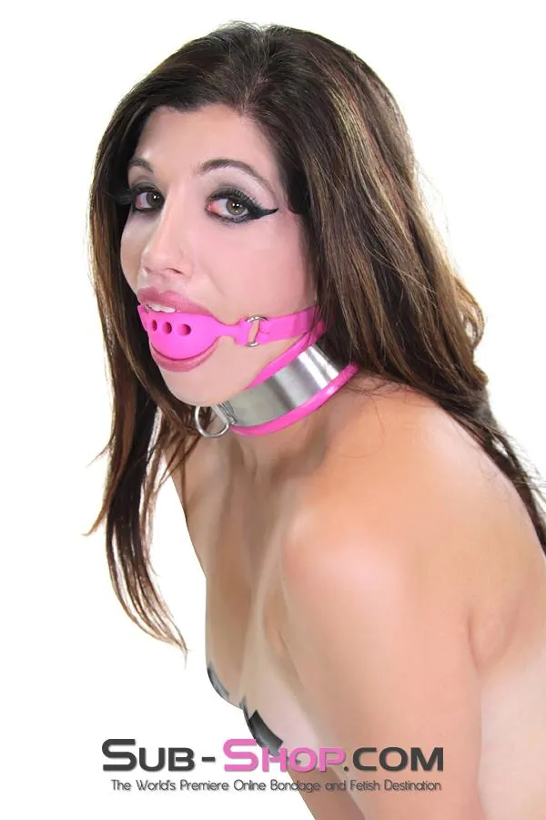 9904M-SIS      Sissy Kinky Mistress Slave Pink Silicone Locking Breather Ball Gag, Large