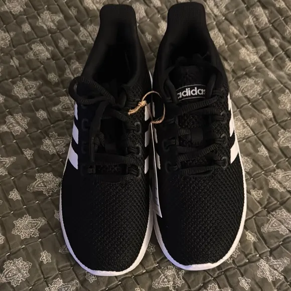 Adidas Black and White Sneakers with Knit Upper