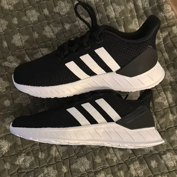 Adidas Black and White Sneakers with Knit Upper