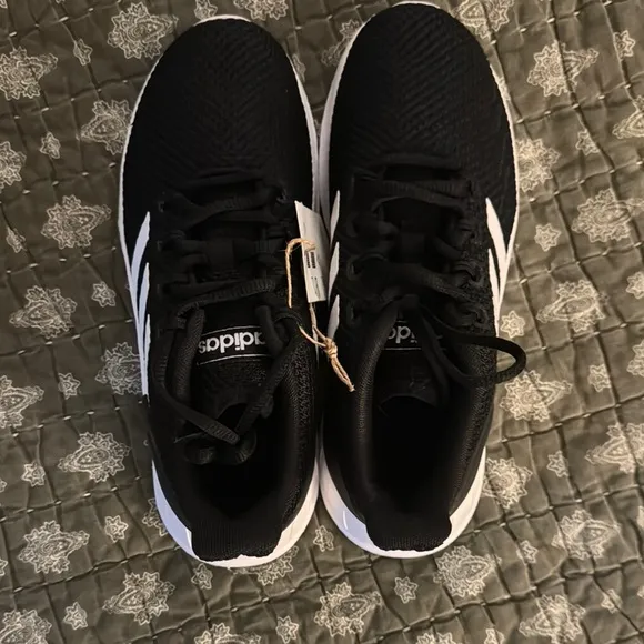 Adidas Black and White Sneakers with Knit Upper