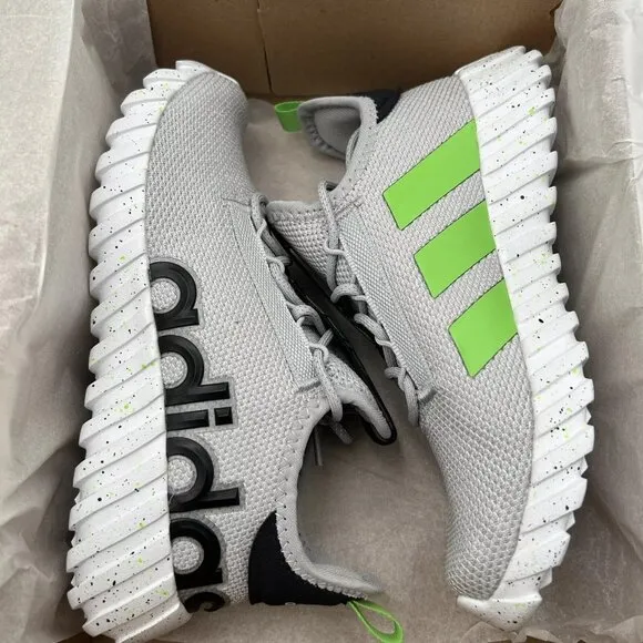 Adidas Kaptir Youth Boy's/Girl's Knit Sneakers Size 4 Gray/Black/Green Lace up