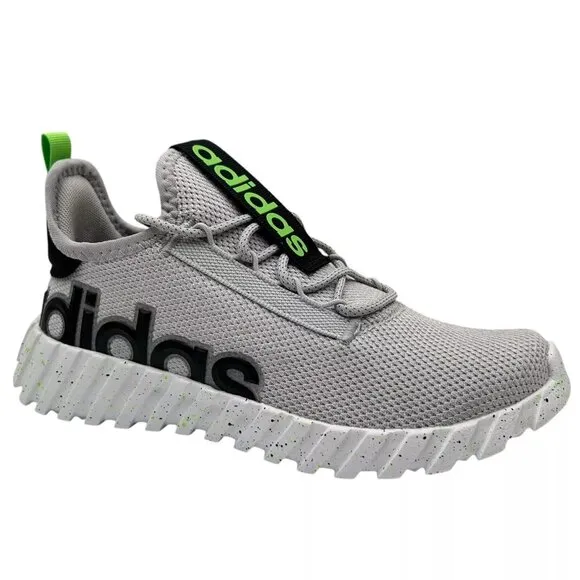 Adidas Kaptir Youth Boy's/Girl's Knit Sneakers Size 5 Gray/Black/Green Lace up
