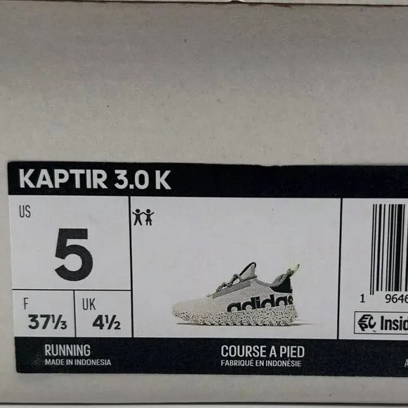 Adidas Kaptir Youth Boy's/Girl's Knit Sneakers Size 5 Gray/Black/Green Lace up