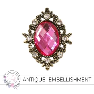 Antique Style Metal Flat Back Embellishment ~ Hot Pink ~ 1 Piece