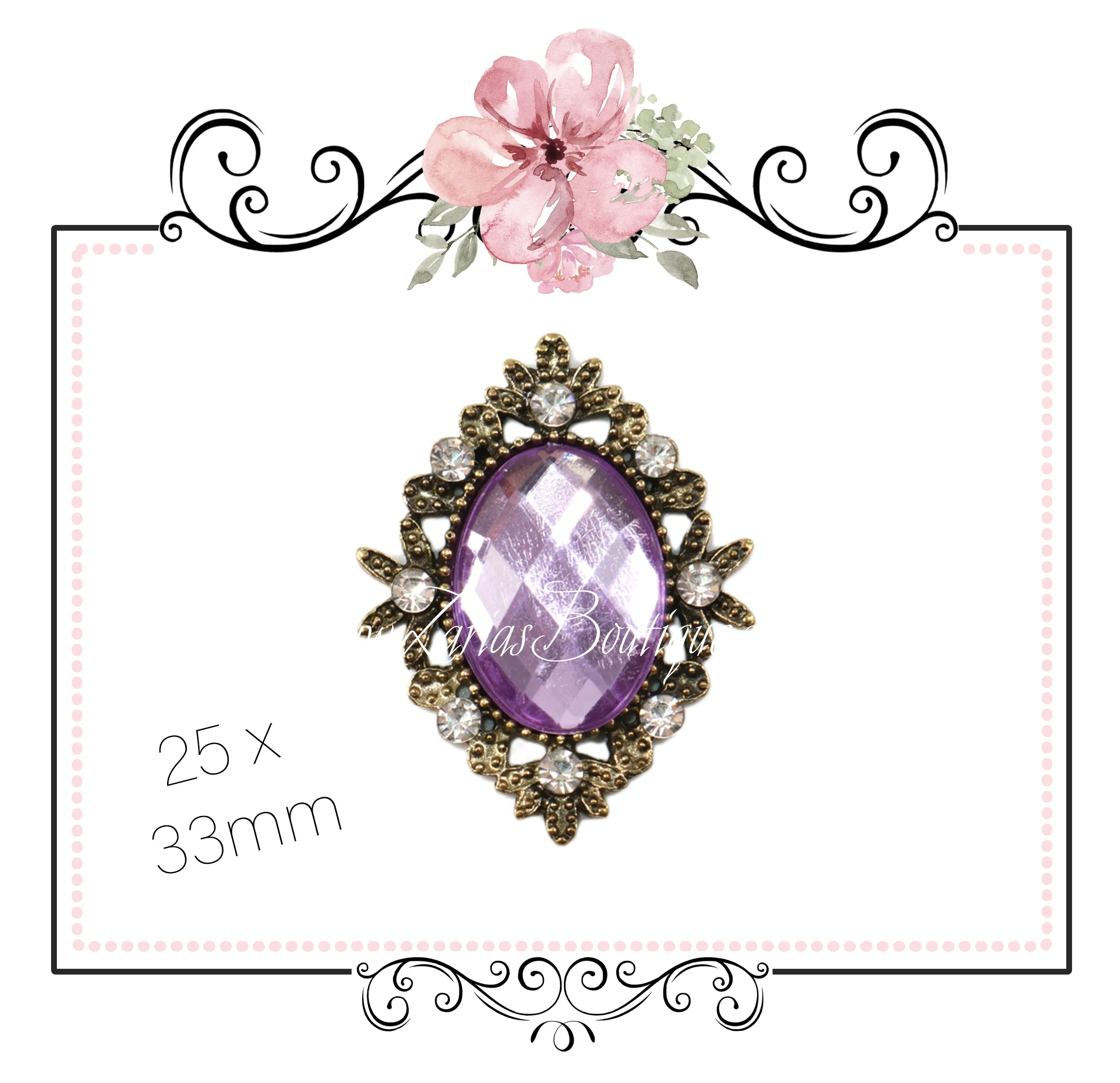 Antique Style Metal Flat Back Embellishment ~ Light Amethyst Purple