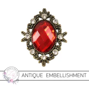 Antique Style Metal Flat Back Embellishment • Red • 1 piece