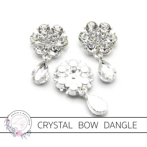 Antique Style Silver Metal Flat Back Dangle Embellishment ~ Clear Crystal ~ x 2 Pieces