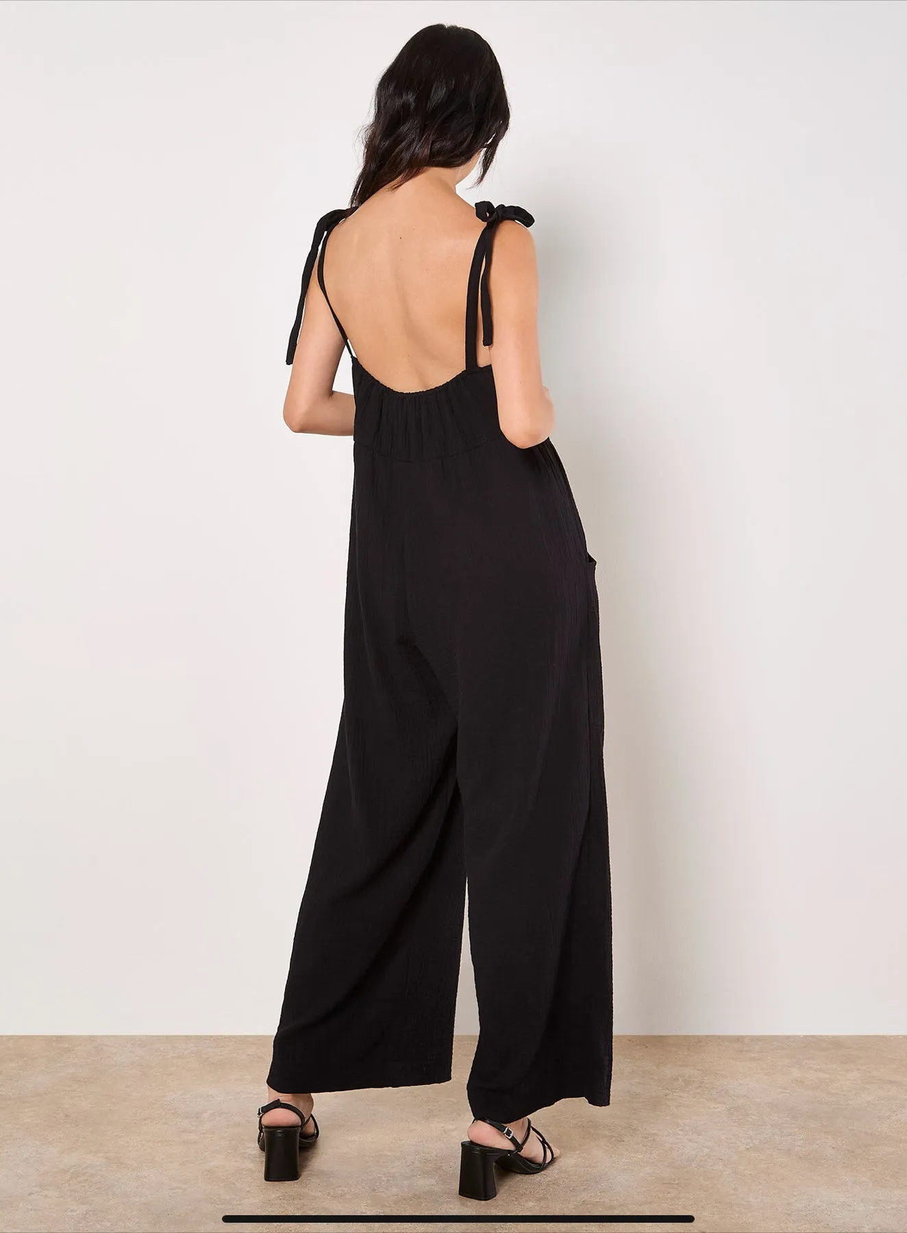 Apricot Textured Cotton Wide Leg Jumpsuit
