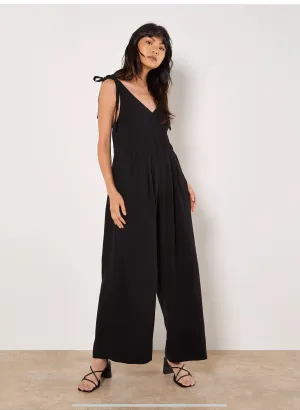 Apricot Textured Cotton Wide Leg Jumpsuit