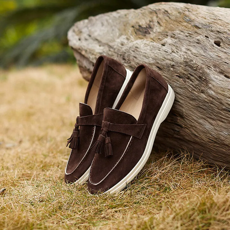 Beige Brown Tassel Strap Loafers #001141