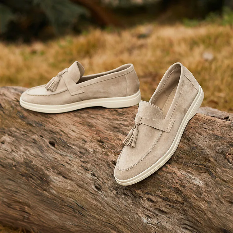 Beige Brown Tassel Strap Loafers #001141