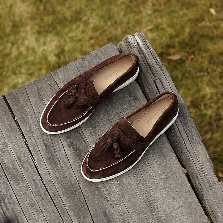 Beige Brown Tassel Strap Loafers #001141