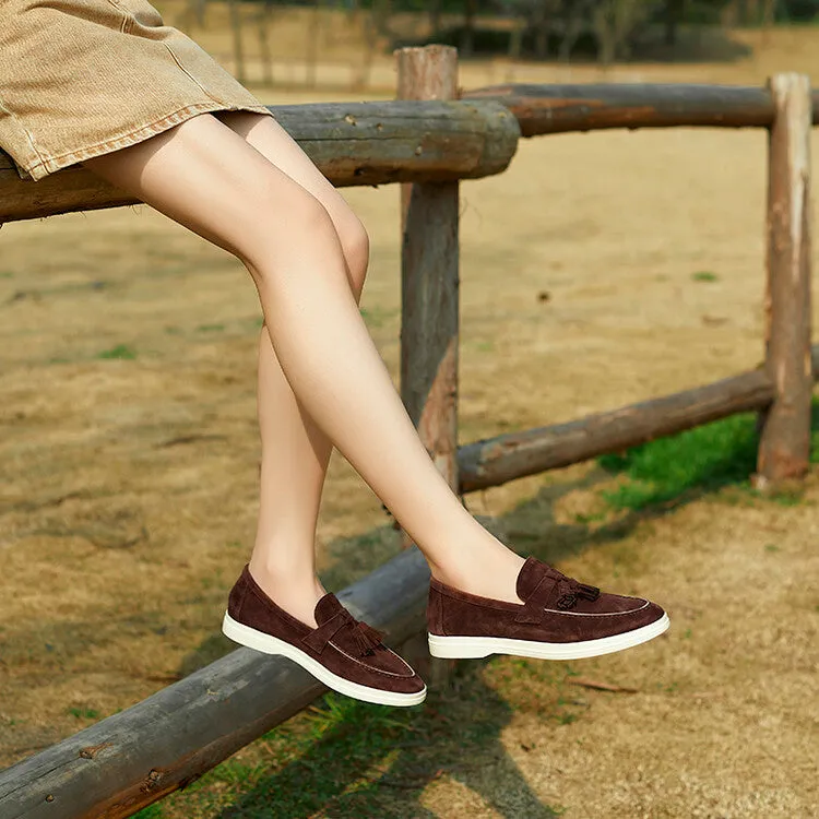 Beige Brown Tassel Strap Loafers #001141