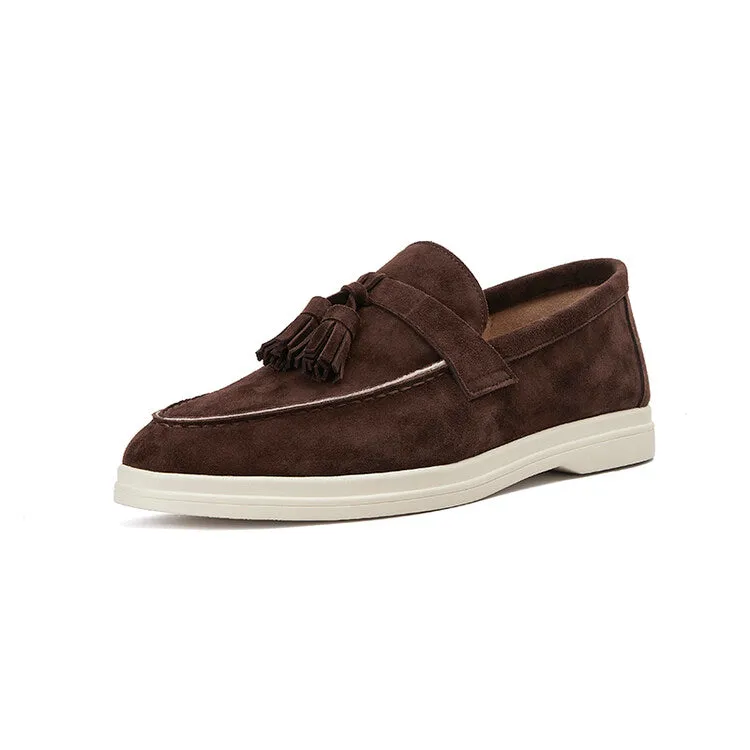 Beige Brown Tassel Strap Loafers #001141