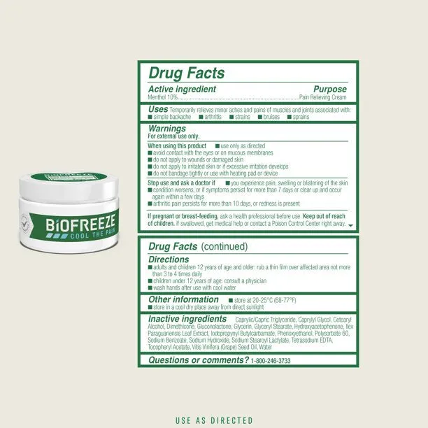 Biofreeze Cream, 3 oz Jar,  Box of 3