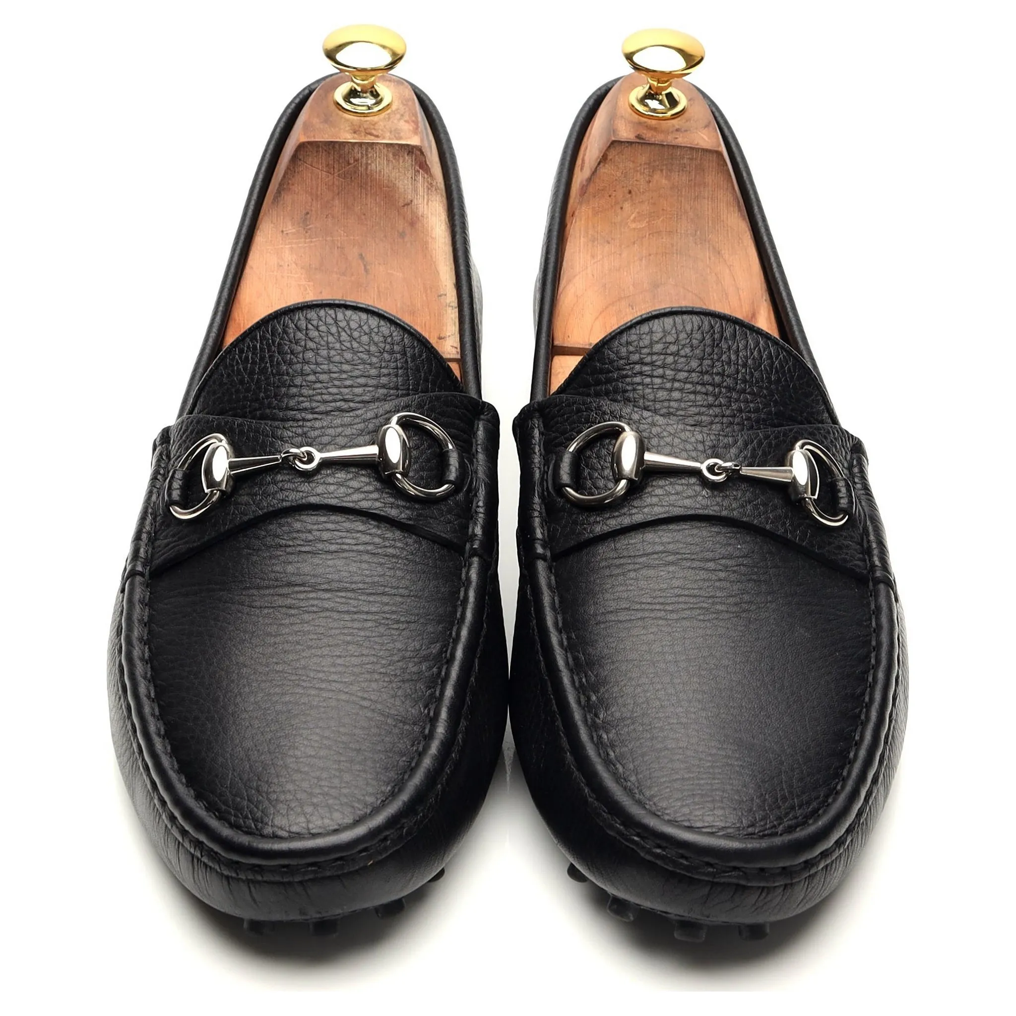 Black Grain Leather Horsebit Driving Loafers UK 10