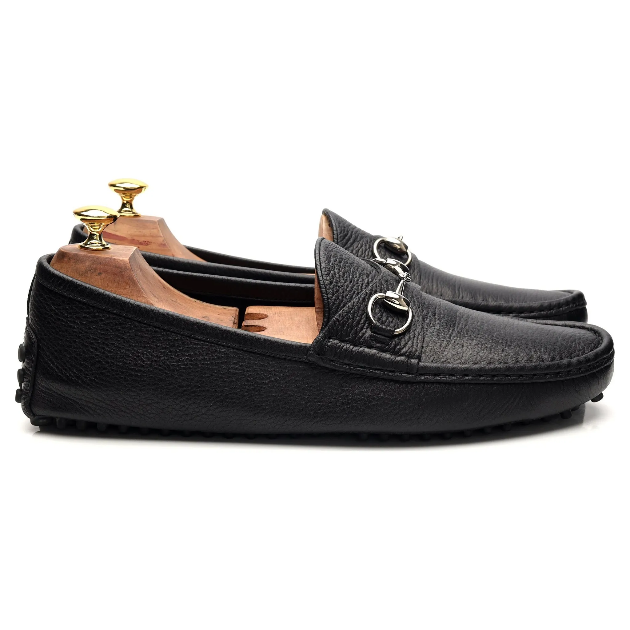 Black Grain Leather Horsebit Driving Loafers UK 10