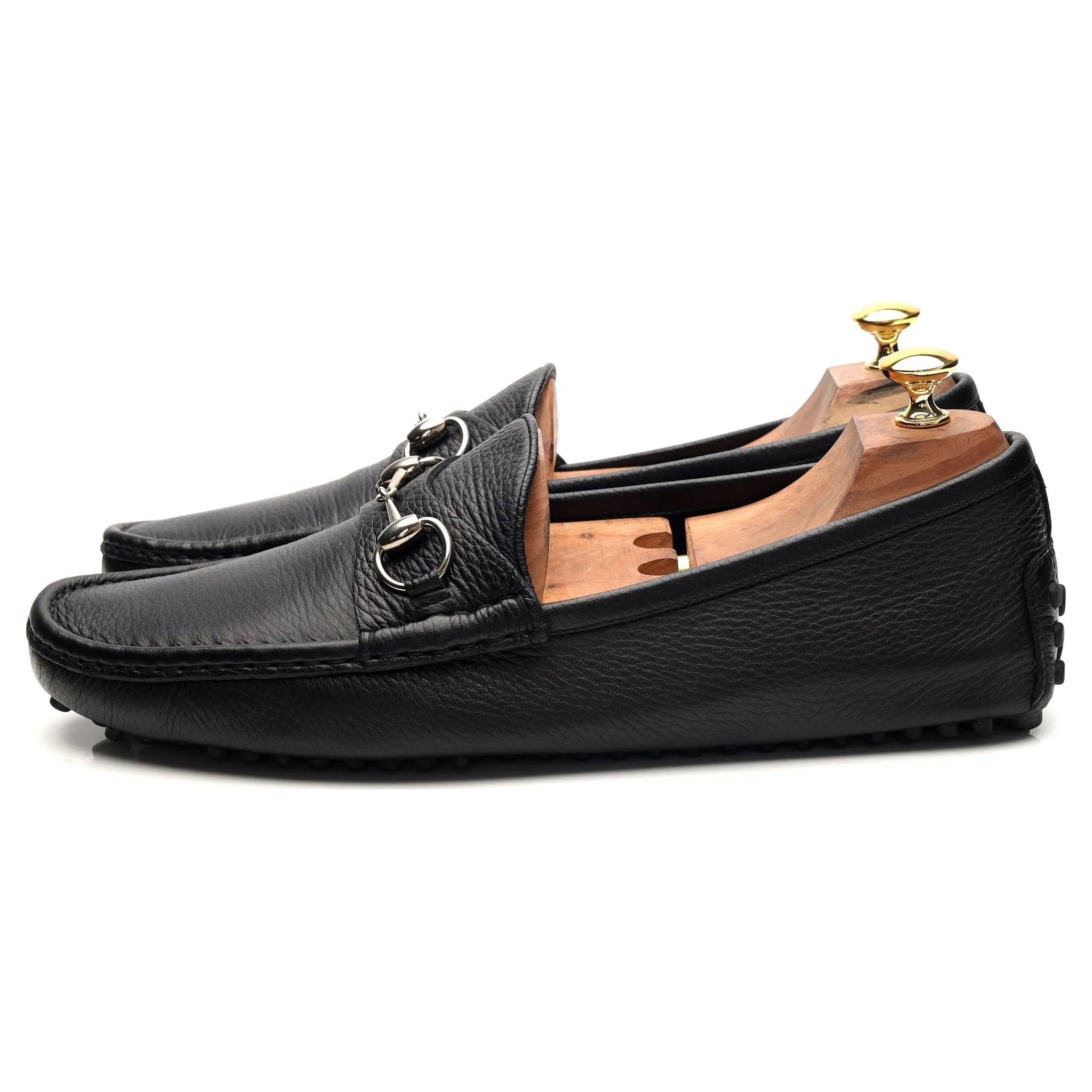 Black Grain Leather Horsebit Driving Loafers UK 10