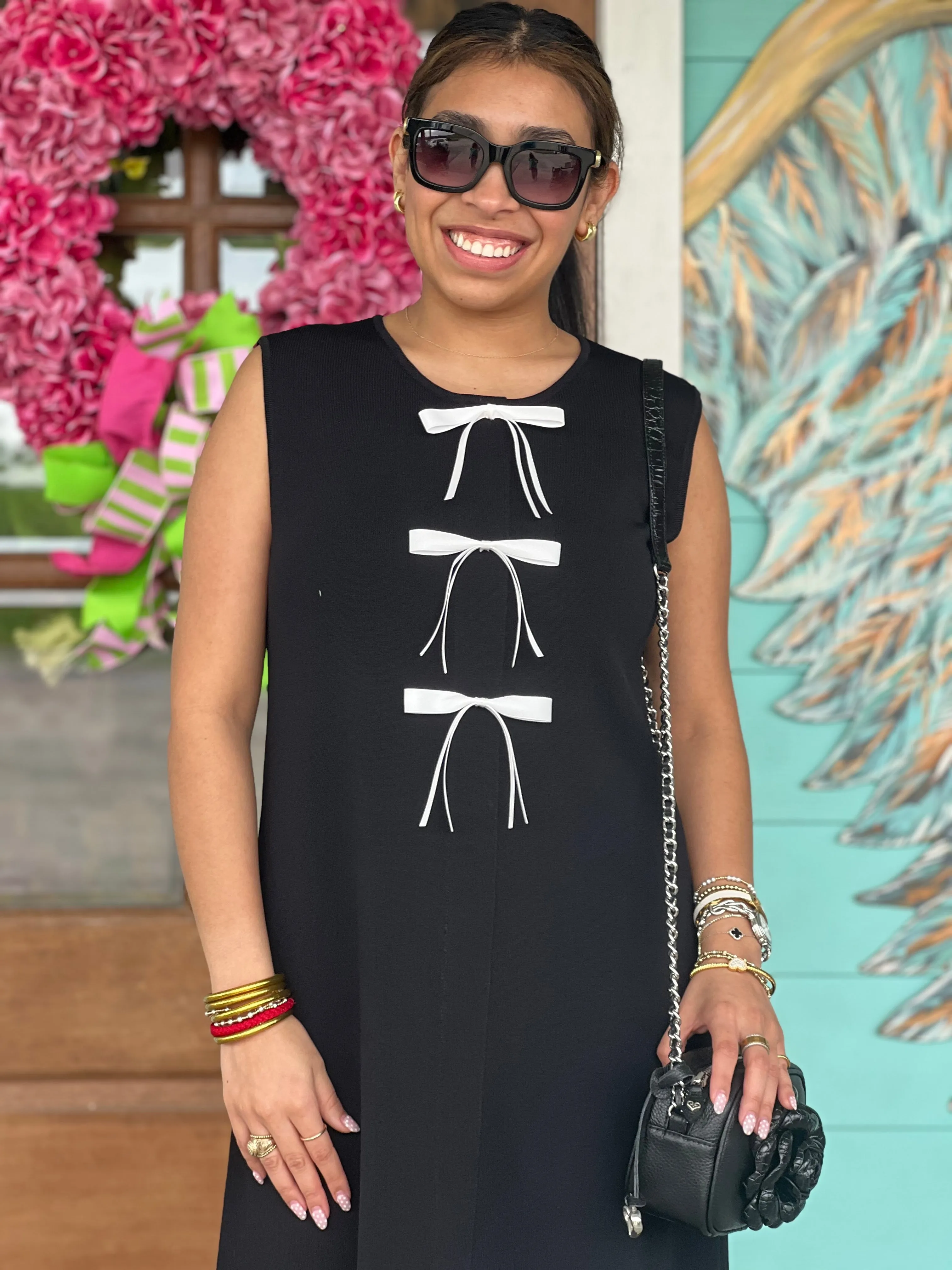 Black Knit Dress w/Contrast Bow Detail