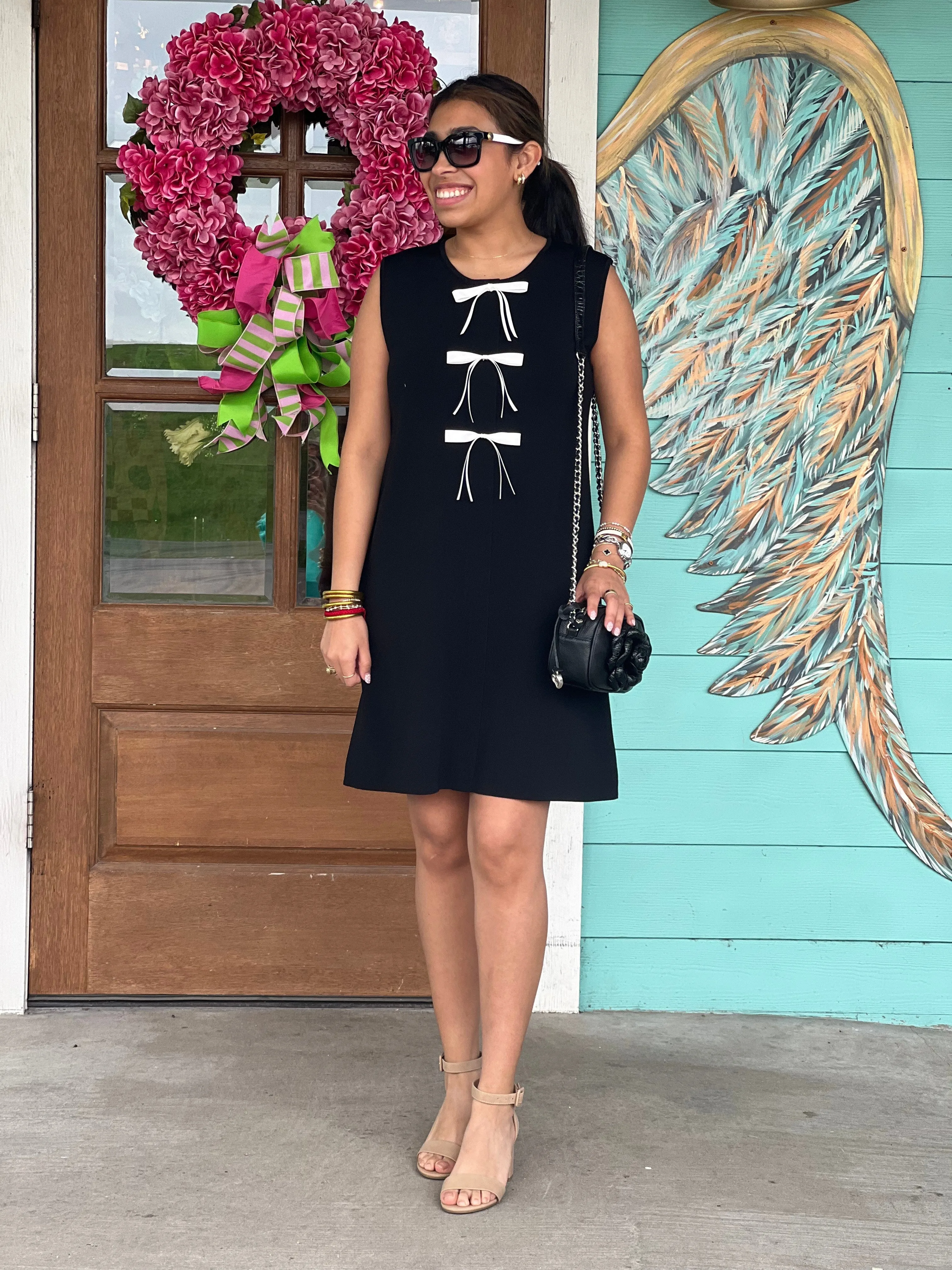 Black Knit Dress w/Contrast Bow Detail