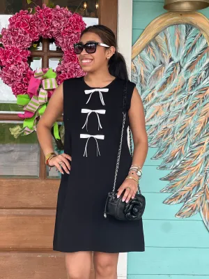 Black Knit Dress w/Contrast Bow Detail