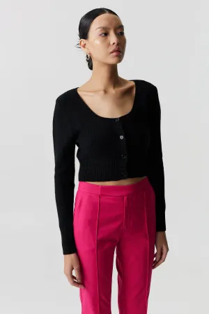 BOUCLE CROP CARDIGAN KNIT | BLACK