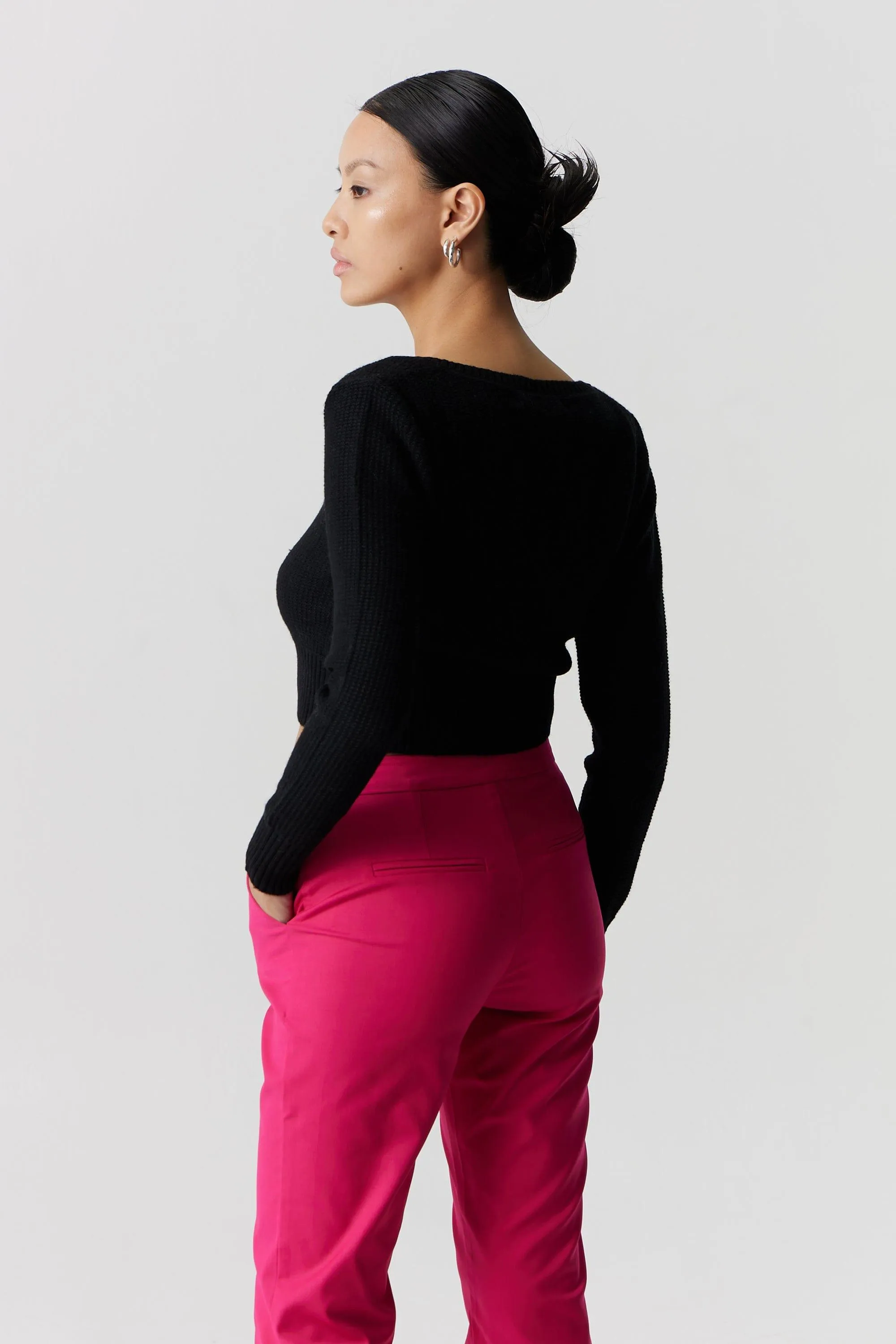 BOUCLE CROP CARDIGAN KNIT | BLACK