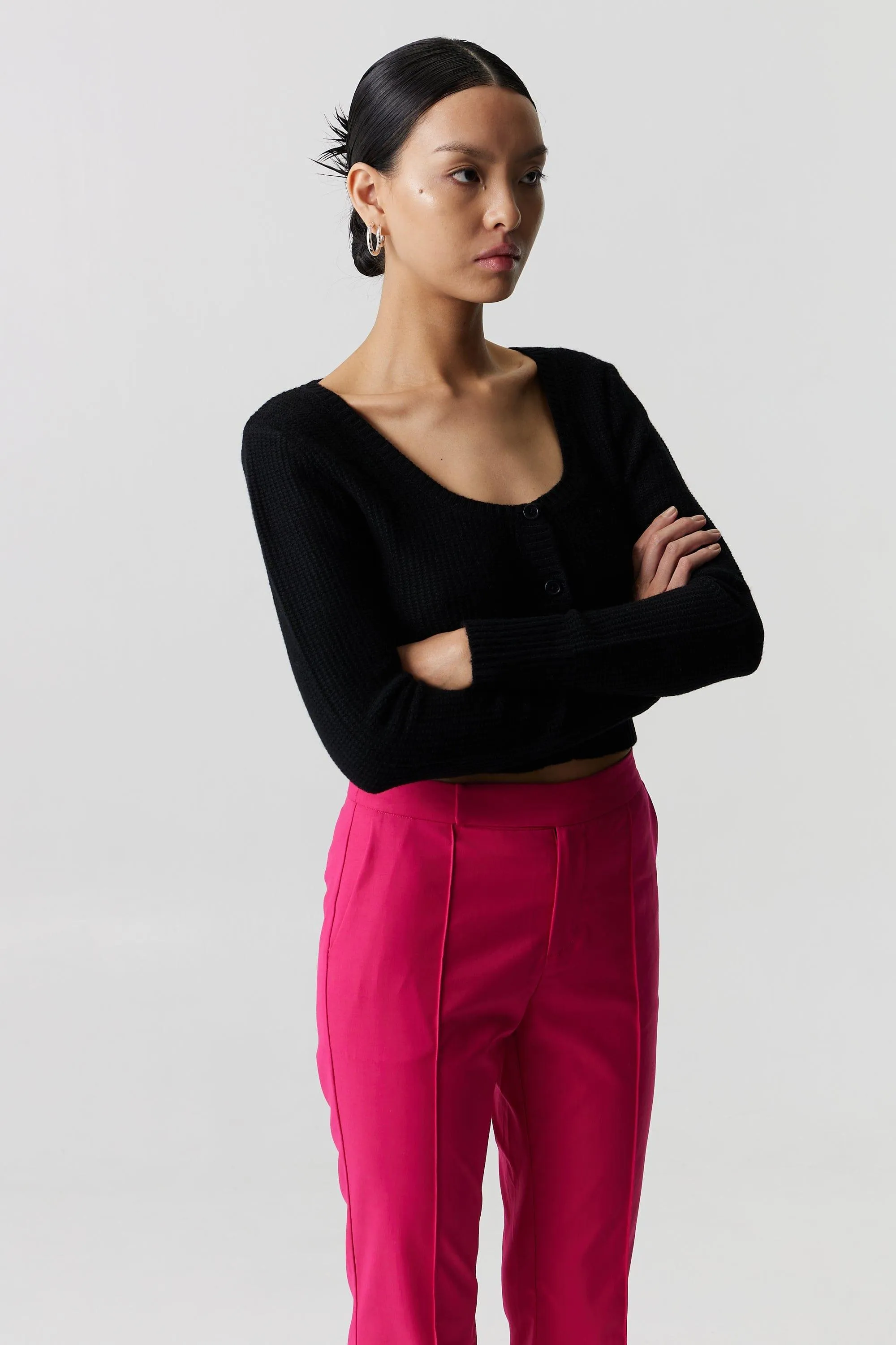 BOUCLE CROP CARDIGAN KNIT | BLACK