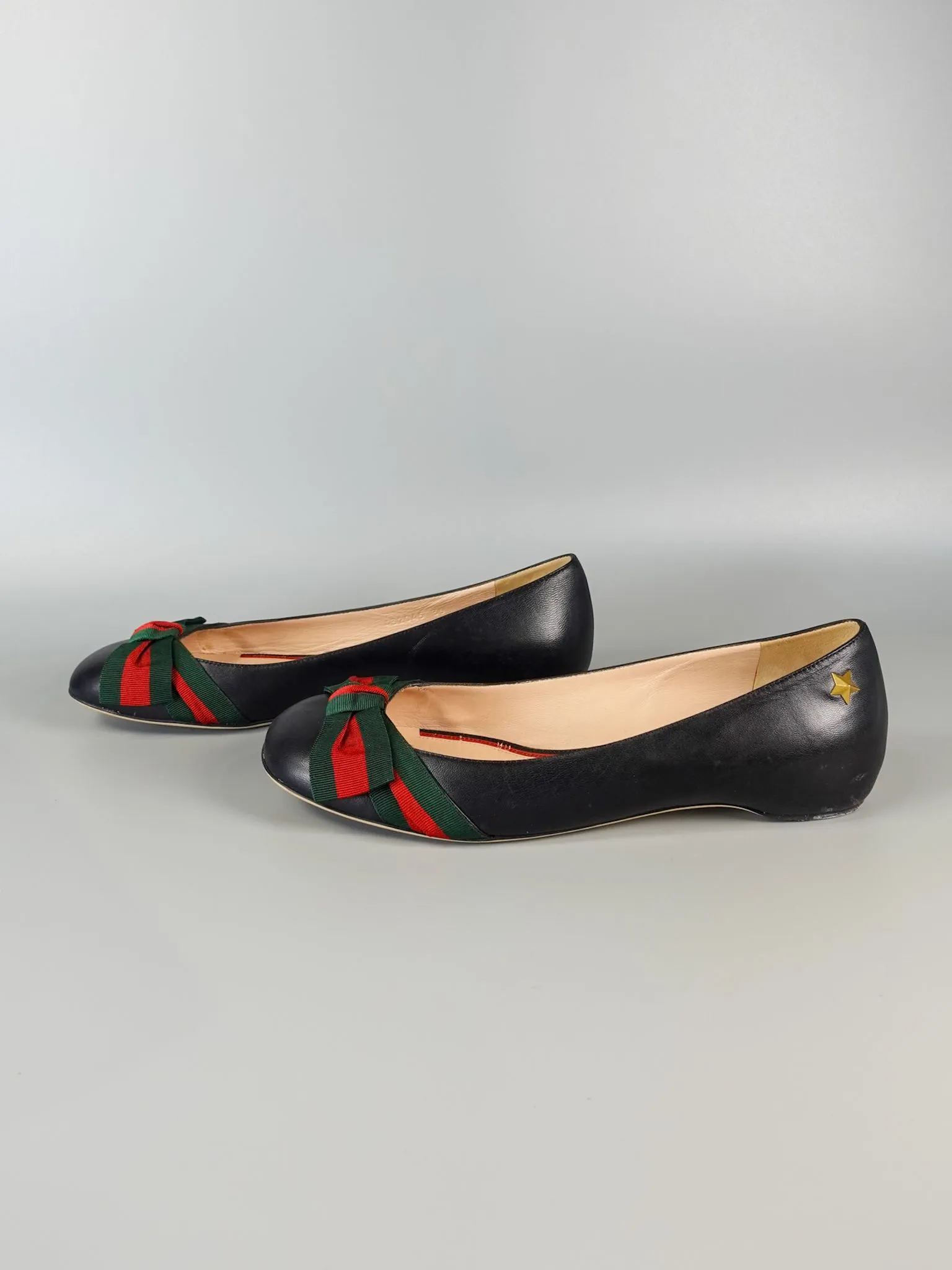 Bow Web Black Calkfskin Ballerina Flats Size 39 EU (25.5cm)