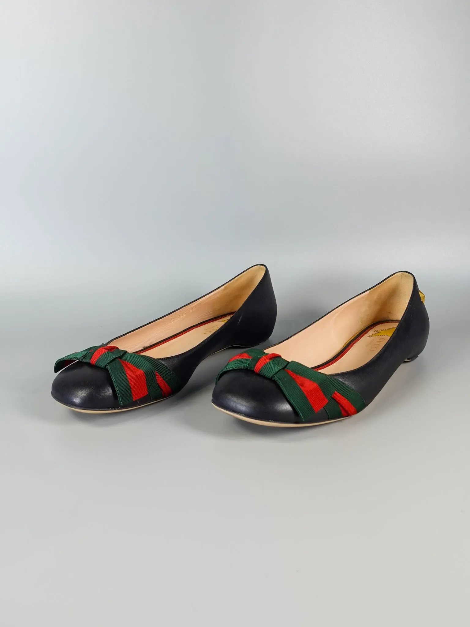 Bow Web Black Calkfskin Ballerina Flats Size 39 EU (25.5cm)
