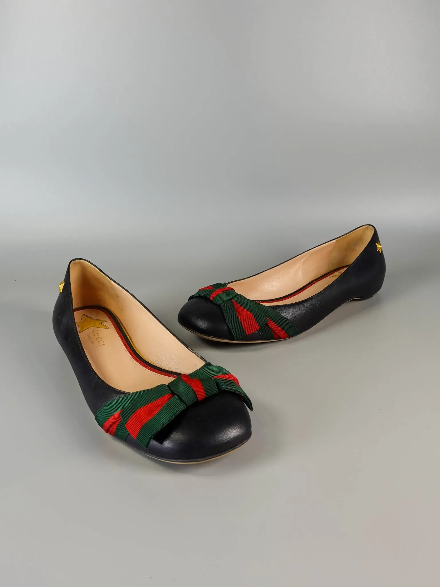 Bow Web Black Calkfskin Ballerina Flats Size 39 EU (25.5cm)