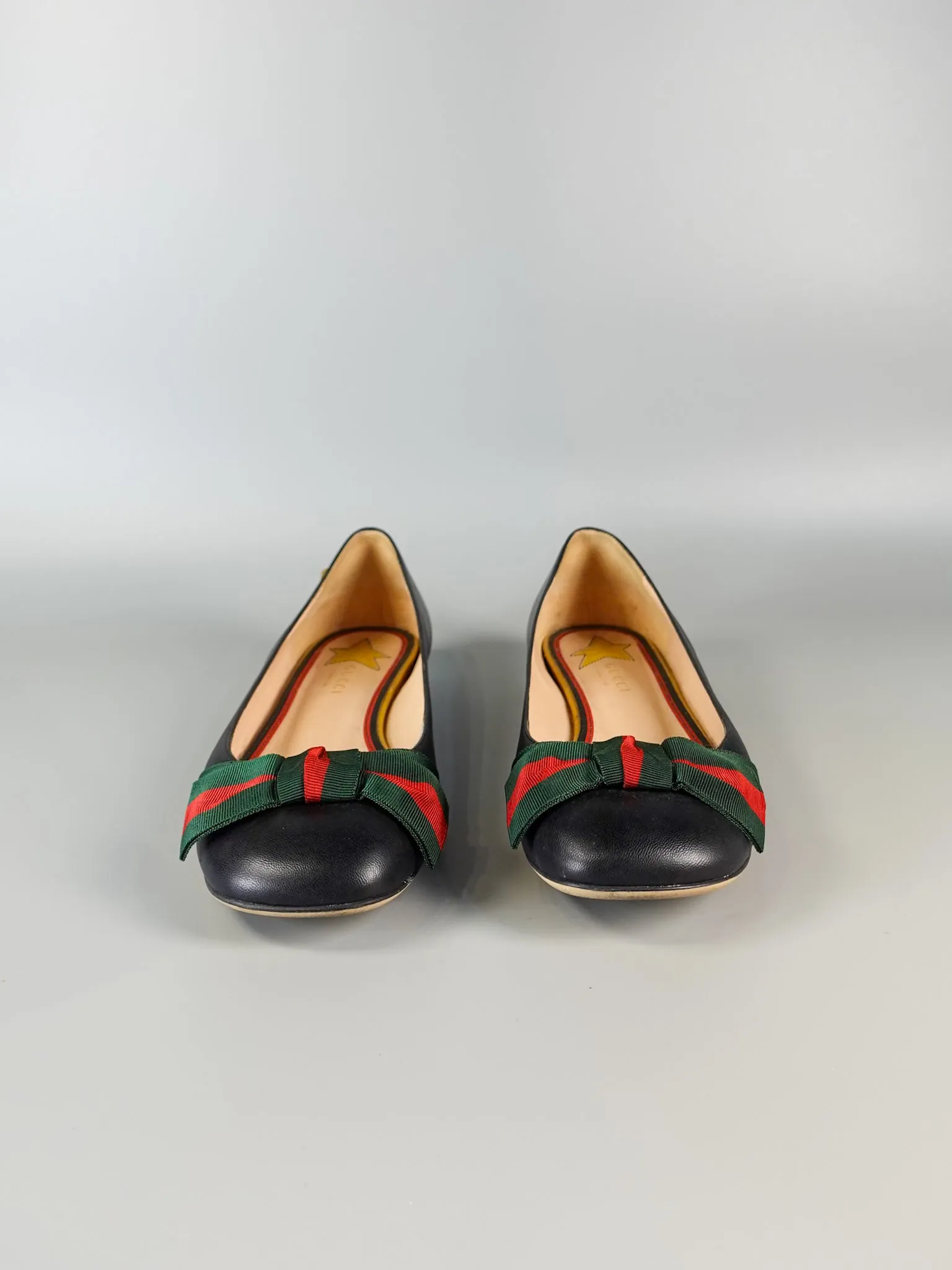 Bow Web Black Calkfskin Ballerina Flats Size 39 EU (25.5cm)