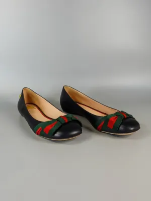 Bow Web Black Calkfskin Ballerina Flats Size 39 EU (25.5cm)