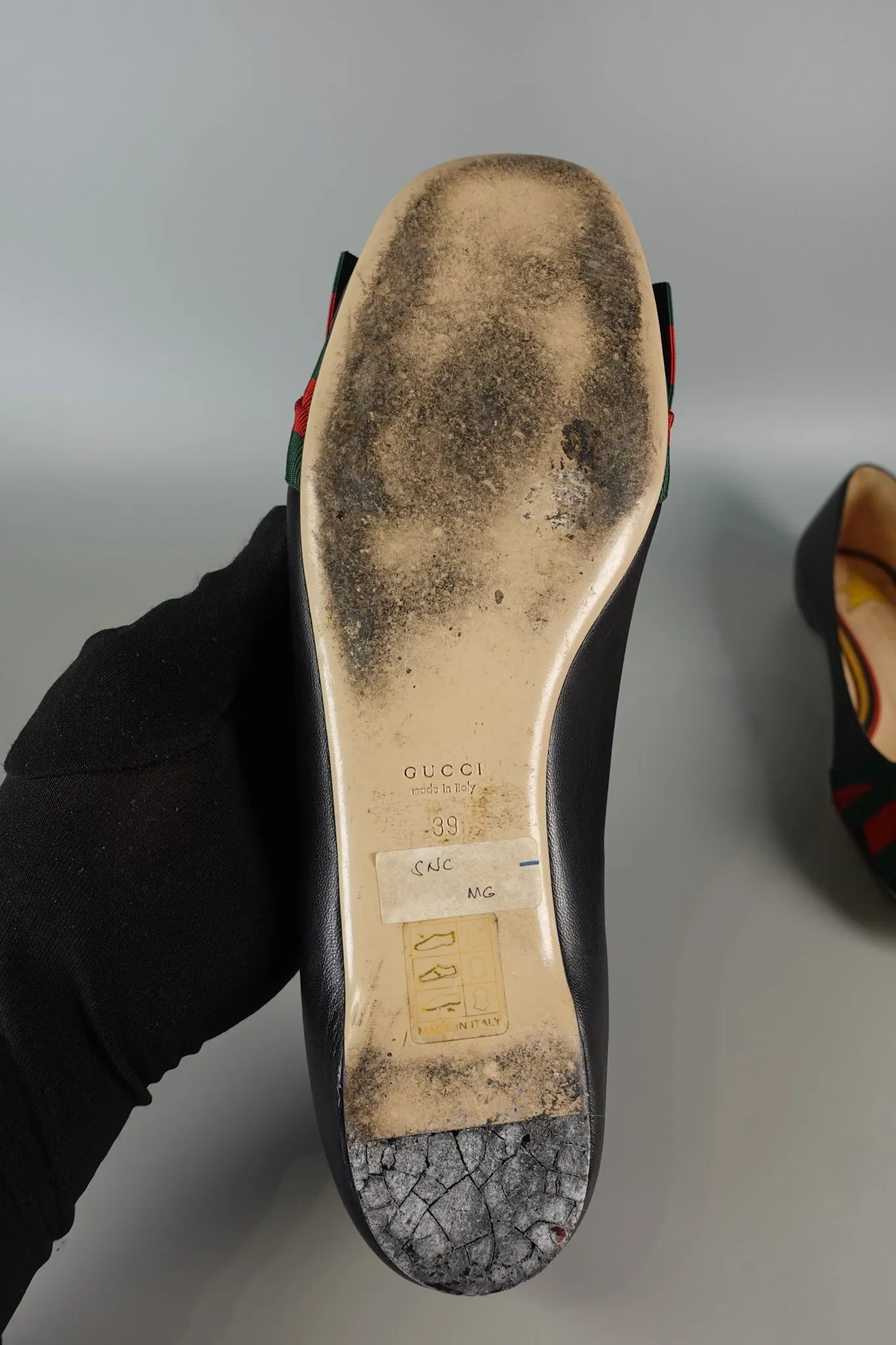 Bow Web Black Calkfskin Ballerina Flats Size 39 EU (25.5cm)