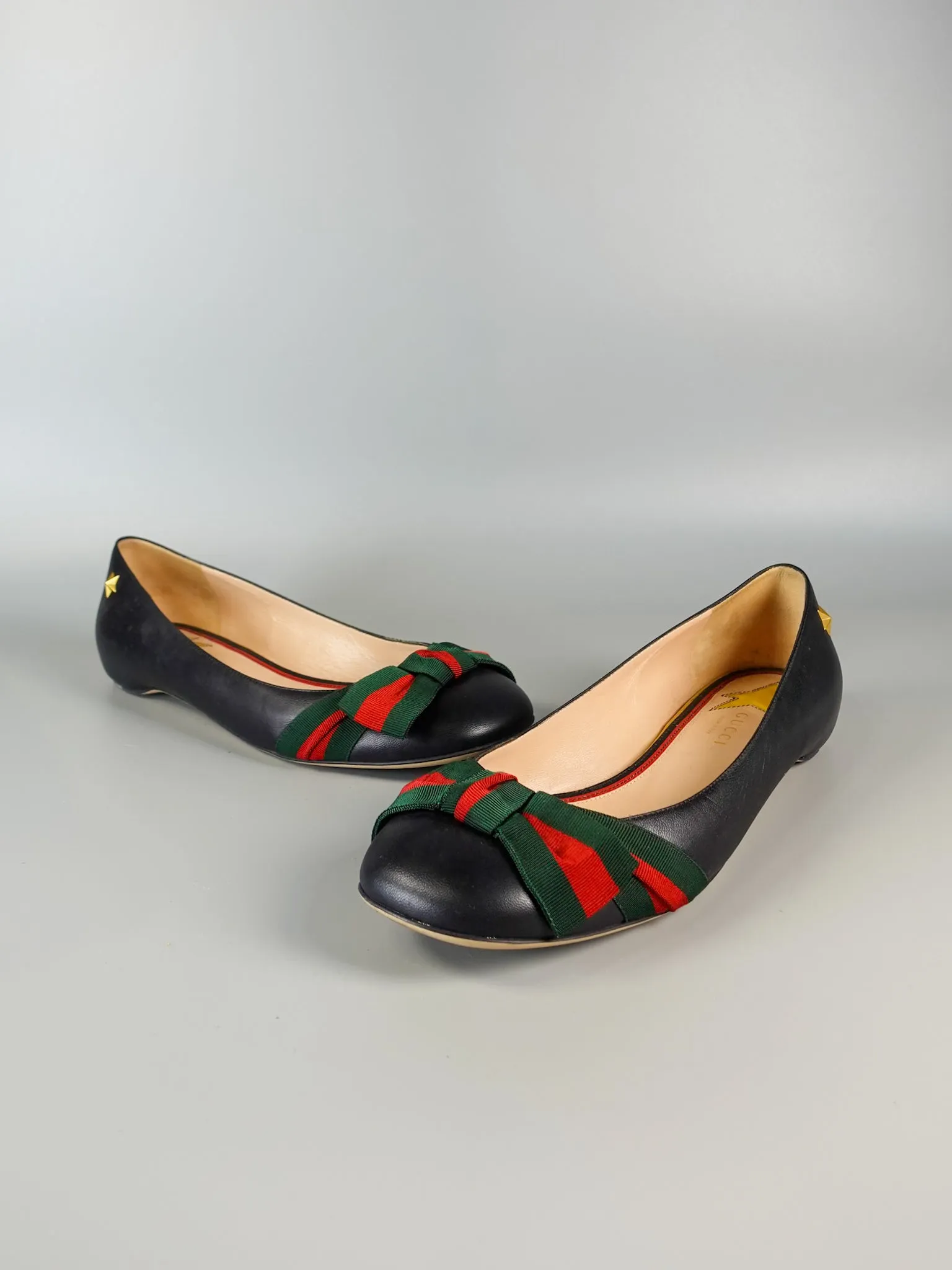 Bow Web Black Calkfskin Ballerina Flats Size 39 EU (25.5cm)