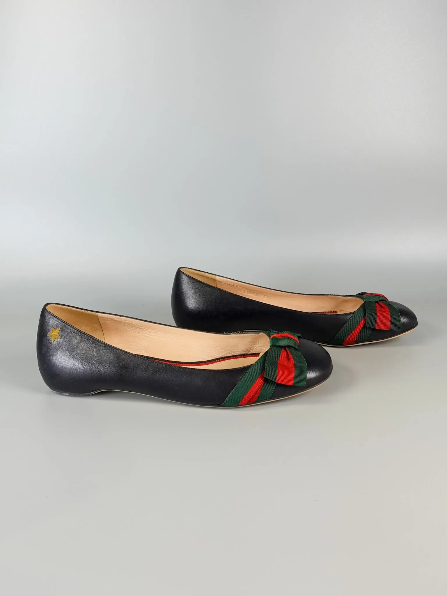 Bow Web Black Calkfskin Ballerina Flats Size 39 EU (25.5cm)