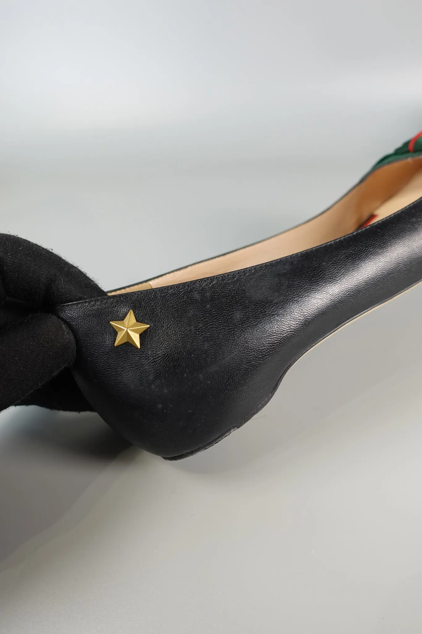 Bow Web Black Calkfskin Ballerina Flats Size 39 EU (25.5cm)