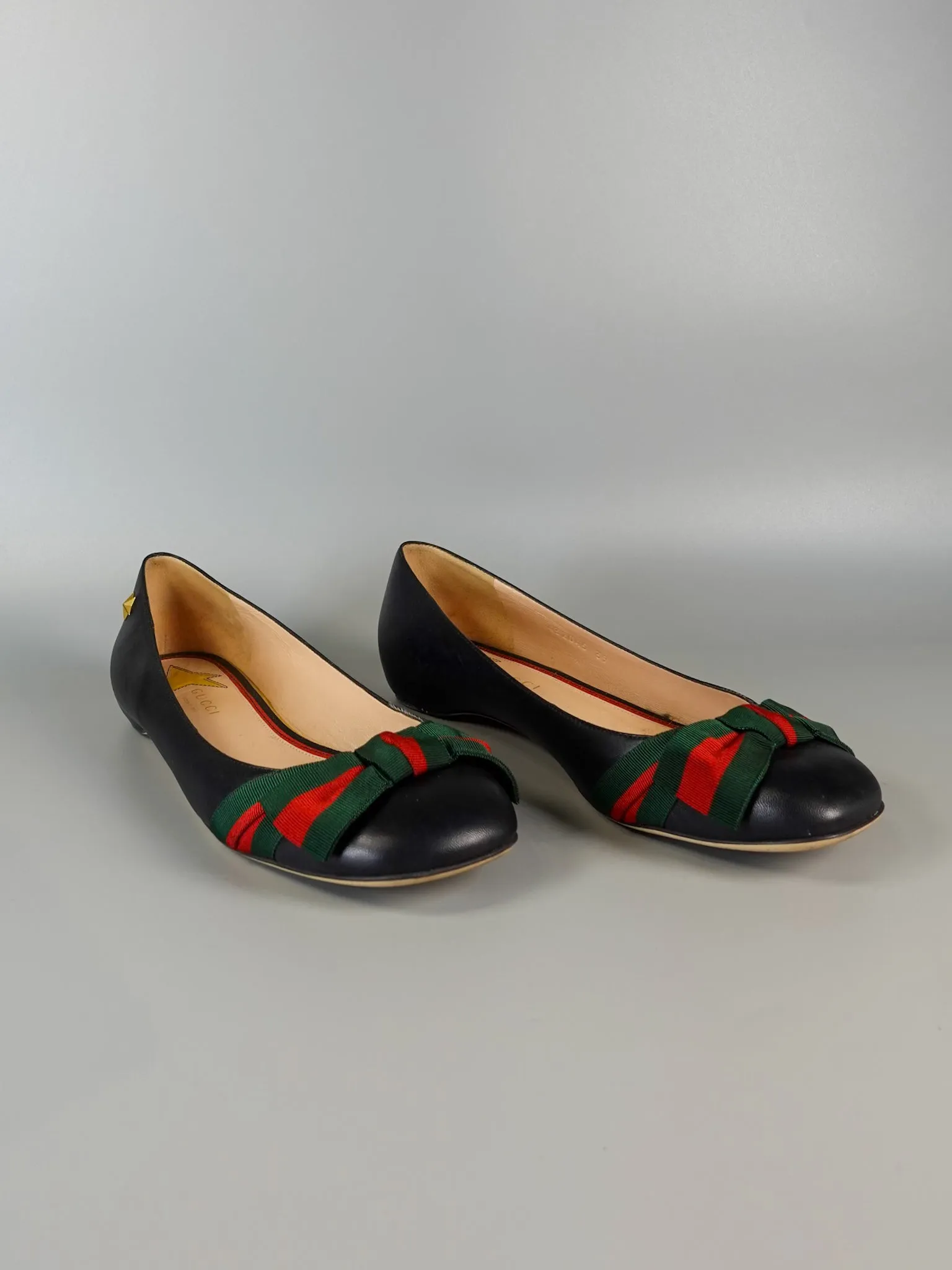 Bow Web Black Calkfskin Ballerina Flats Size 39 EU (25.5cm)