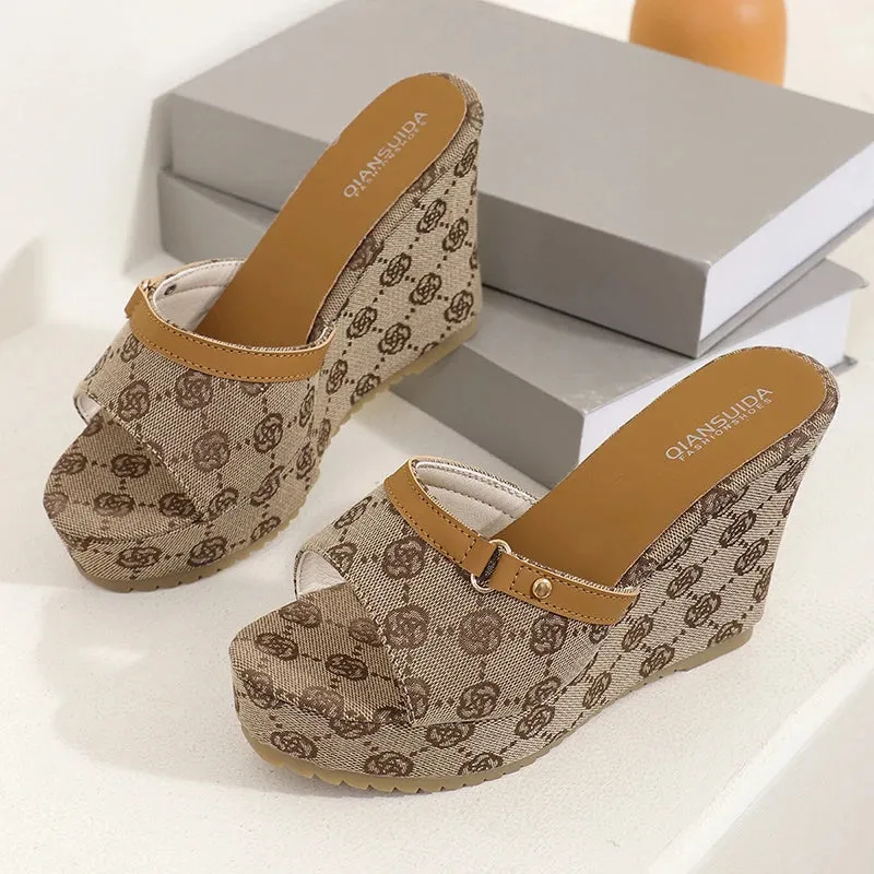 Brand Design Wedges Sandals Women 2024 Summer Retro Chunky Platform Slippers Woman Plus Size 42 High Heeled Beach Shoes Slides